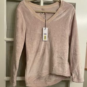 UGG® Top Daisy Fleece Cotton Blend V-Neck Long Sleeve Lounge Top